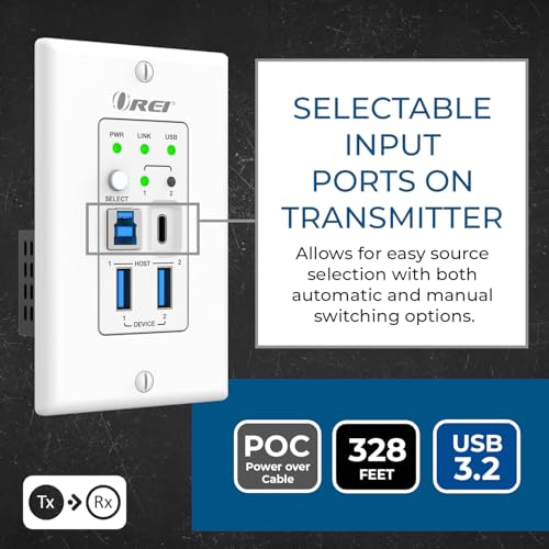 OREI USB Ethernet Extender RS-232 API Control Two-Way PoC GPIO USB 3.2 Gen1 - size: Dual Wall Plate