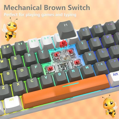 RK-T60 Wired 60% TKL Mechanical Gaming Keyboard Led Rainbow Backlight Ultra-Compact NKRO Linear Red Switch ABS Keycap RGB Honeycomb Mice Coiled Aviator Cable for Windows Laptop PS4/PC/WIN Gamer - color: Light Gray/Red Switch