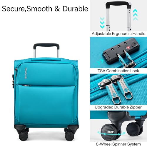 Hanke 16 Inch Underseat Carry On Luggage with Spinner Wheels for Airline, Small Softside TSA Approved Luggage Lightweight Rolling Suitcases Under Seat Travel Carry-On Bag(Caribbean Blue) - color: Caribbean Blue, size: 16 Inch Underseat