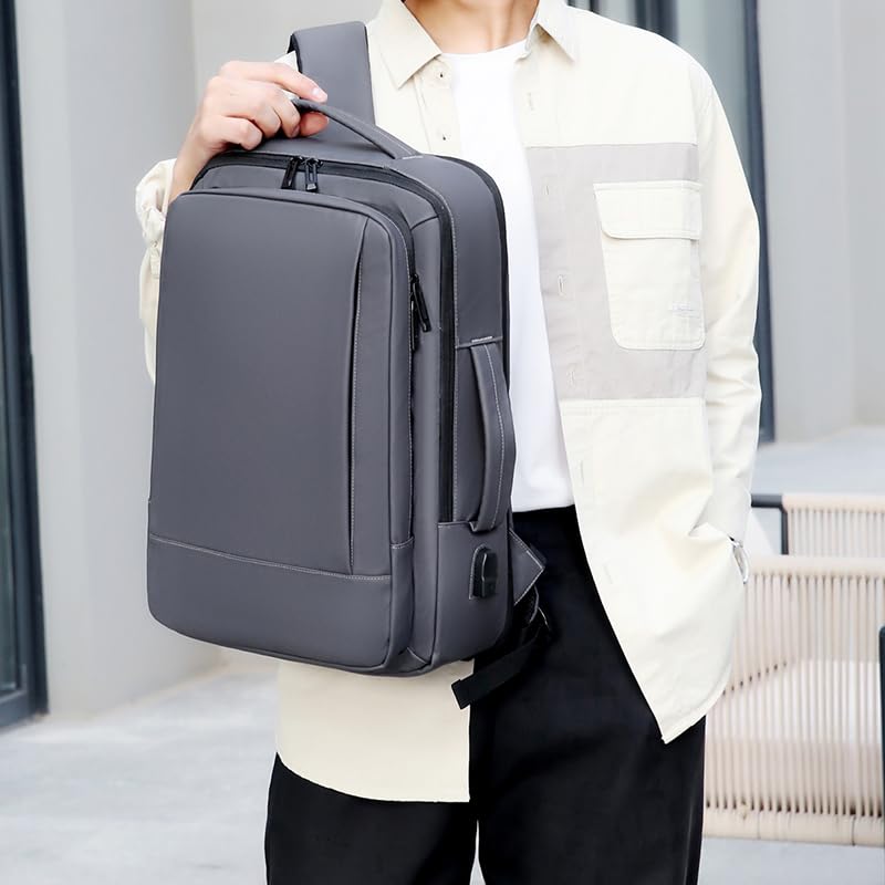 17/15.6" Business laptop backpack, PU Travel backpack,carry on backpack, Expandable laptop backpack Women Men,college backpack (01#Standard, Grey) - color: 01#grey, style: 01#standard