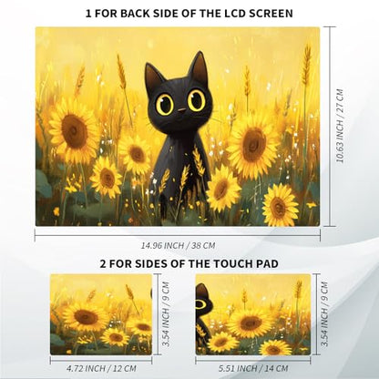 Universal Laptop Skin, DIY Cut-to-Fit Vinyl Cover Compatible with HP, Dell, Lenovo, Mac (13.3" to 15.6"), Anti-Scratch, No Residue & Bubble-Free Protective Decal Sticker, Cute Cat Sunflower - color: Cute Cat Sunflower