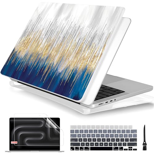 Batianda Case for New MacBook Pro 16 Inch 2026 M5 2024 2023 2021 Release with M4 M3 M2 Pro/ M1 Max, Ultra Slim 1.2mm Glossy Hard Shell Protective Skin Keyboard Cover 4-in-1 Bundle, Blue Gold - color: Blue Gold