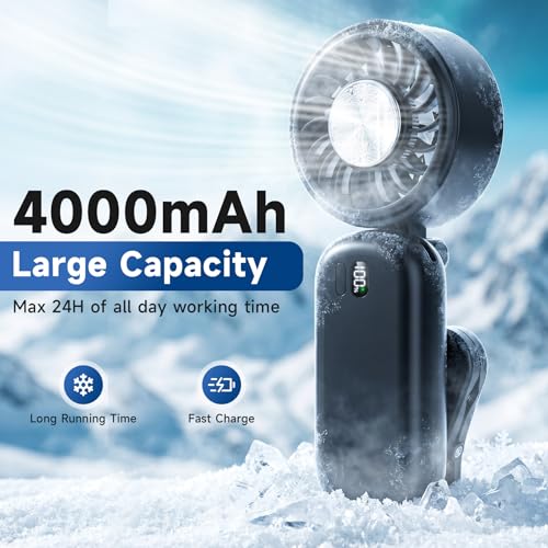 Portable Handheld Turbo Fan with Ice Cooler, Clip-On Mini Fan for Umbrella, 5 Speeds, 4000mAh Battery & Up to12H, LED Display, Rechargeable, Gift for women, Summer Travel Essential (Black) - color: Z10-Black