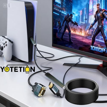 HDMI to VGA 40Ft Cable with IC, Gold-Plated HDMI to VGA Compatible for Computer, Desktop, Laptop, PC, Monitor, Projector,HDTV, Raspberry Pi, Roku, Xbox and More, Green-Gray Aluminum Shell - size: 40FT