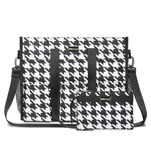 TOPDesign Utility Water Resistant Tote Bag with 22 Pockets, Top Zipper Closure & Thick Bottom Support, for Working Women - color: Houndstooth, size: Medium