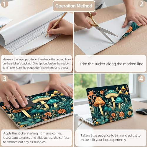 Aesthetic Laptop Skin Cover,12-15.6 Inch Universal Vinyl Sticker Decal,Waterproof Scratch-Resistant Notebook Wrap,Removable Residue-Free Protector,Mushroom Forest Fantasy - color: Mushroom Forest Fantasy