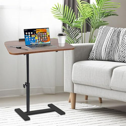Adjustable Overbed Table, Overbed Bedside Table with Hidden Casters, 360° Swivel C Shaped Side Table, Mobile Laptop Computer Standing Desk for Home and Hospital Use (Walnut) - color: Walnut