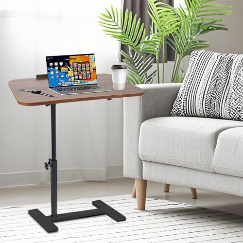 Adjustable Overbed Table, Overbed Bedside Table with Hidden Casters, 360° Swivel C Shaped Side Table, Mobile Laptop Computer Standing Desk for Home and Hospital Use (Walnut) - color: Walnut