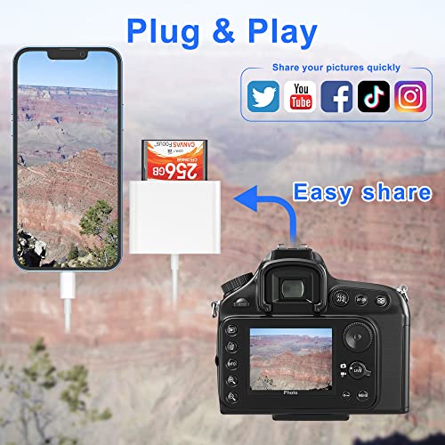 SZHAIYIJIN CF SD Card Reader for iPhone iPad, 3 in 1 Compact Flash Memory Card Reader Adapter, 3-Slot MicroSD CF SD Trail Game Digital Camera Viewer for iPhone 14/14 Pro/13/13 Pro No App Required - color: White/Grey