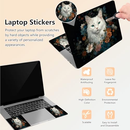 Laptop Skin Sticker Decal 15.6 Inch,12 13 13.3 14 15 15.6 in Laptop Netbook Skins for Notebook,Art Decal Removable Waterproof Scratch Resistant,Universal Vinyl Cover,Cute Cat Floral - color: Cute Cat Floral