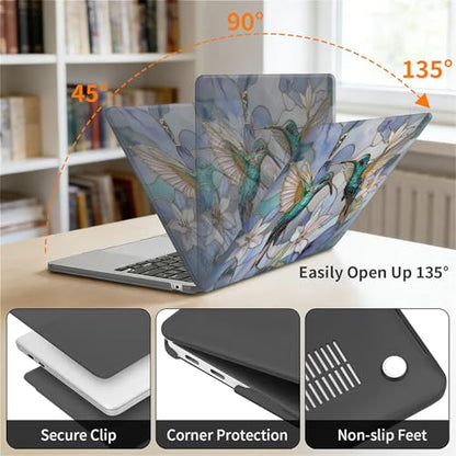 for MacBook Air 13 Inch Release 2018/2020 Model A1932 A2179 A2337 Black Computer Case,Novelty Premium Pattern Hardshell Laptop Case Gilded Wings Stained Glass Hummingbirds Lilies - color: Gilded Wings Stained Glass Hummingbirds Lilies, size: A1932/A2179/A