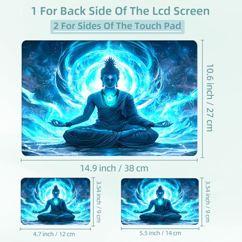 Universal Laptop Skin Decal, 3-Piece Vinyl Protector for 12 13 14 15.6" Notebook, Waterproof Anti-Scratch, Easy Trim & Bubble-Free Finish, Buddha with Glowing Blue - color: Buddha with Glowing Blue