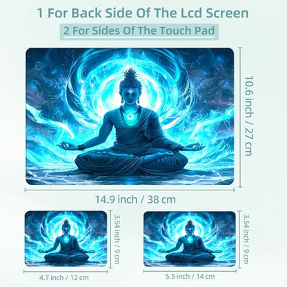 Universal Laptop Skin Decal, 3-Piece Vinyl Protector for 12 13 14 15.6" Notebook, Waterproof Anti-Scratch, Easy Trim & Bubble-Free Finish, Buddha with Glowing Blue - color: Buddha with Glowing Blue