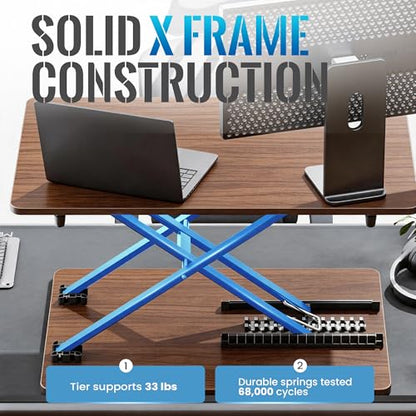 Standing Desk Converter, 25.16" × 15.75" Height Adjustable Laptop Stand for Desk, Sit Stand Monitor Stand, No Assembly Required for Home and Office Use (Natural Wood) - color: Natural Wood