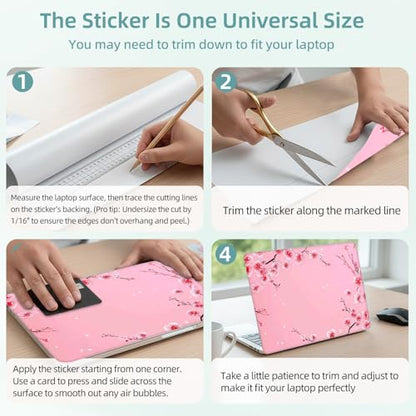 Universal Laptop Skin Decal, 3-Piece Vinyl Protector for 12 13 14 15.6" Notebook, Waterproof Anti-Scratch, Easy Trim & Bubble-Free Finish, Pink Background Cherry Blossom - color: Pink Background Cherry Blossom