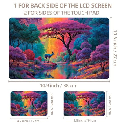 Universal Laptop Skin Sticker for 12/13/14/15.6 Inch Laptops, Reusable Vinyl Laptop Decal Cover, Waterproof Scratch Resistant Notebook Skin with 2 Wrist Pads,Psychedelic Rainbow Deer - color: Psychedelic Rainbow Deer