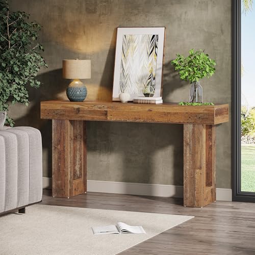 Tribesigns 63-Inch Long Console Table, Wooden Rectangular Sofa Table Behind The Couch, Farmhouse Entryway Table for Entrance, Hallway, Living Room (Mix Brown) - color: Mix Brown (63")