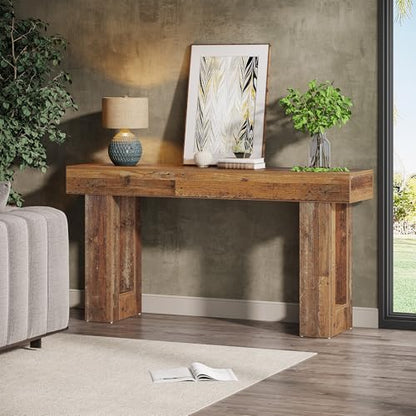 Tribesigns 63-Inch Long Console Table, Wooden Rectangular Sofa Table Behind The Couch, Farmhouse Entryway Table for Entrance, Hallway, Living Room (Mix Brown) - color: Mix Brown (63")
