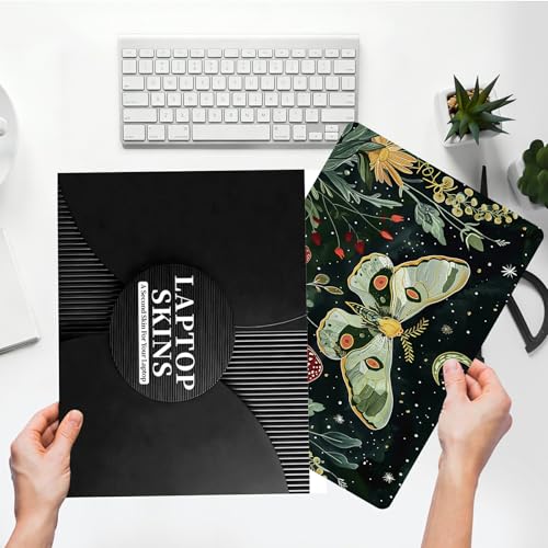 Universal Laptop Skin Sticker with 2 Wrist Pad Skins, Waterproof Scratch Resistant Vinyl Laptop Cover Decal, Cut to Fit for 11–15.6 Inch MacBook HP Dell Lenovo, Moth Butterfly Moon - color: Moth Butterfly Moon