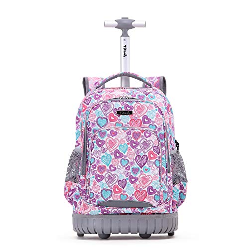 Tilami Rolling Backpack for Kids 19 inch Backpack on Wheels for Boys & Girls - color: Colorful Hearts