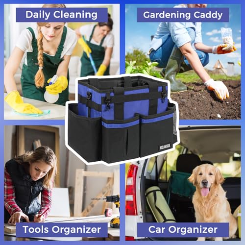 SCAVATA Compact Wearable Cleaning Caddy with Handle & Shoulder Straps | Small Cleaning Supplies Organizer, Under Sink & Car Cleaning Tools Storage Bag for Housekeepers Cleaners, Blue - color: Blue