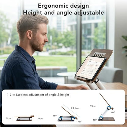 aceyoon Walnut Wood Laptop Stand 180° Adjustable Retro Style Foldable Notebook Riser Heat Dissipation Vintage Desktop Book Stands Natural Grain Laptop Bracket Compatible with 10-15.6” Laptops