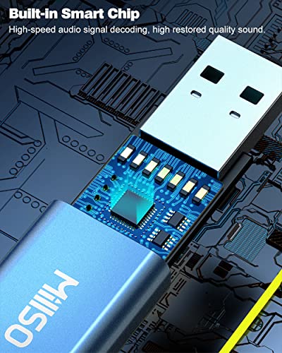 USB to Dual 3.5mm Audio Jack Adapter, Sapphire Blue TRRS External Stereo Sound Card Headphone Stereo Jack Splitter for Two Headphones, Speakers to a PC, Laptop, Desktop, PS4, PS5-1 Feet - color: USB to 2 x 3.5mm TRRS Audio Splitter