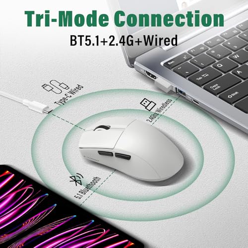 E-YOOSO XuanGui Rechargeable Wireless Mouse,Bluetooth Mouse for Laptop,Tri-Mode 2.4G/BT5.1/USB C,150 Hour Battery Life,5-Level DPI 4000 Max,50g Lightweight,for Laptop/PC/Computer/Mac/Tablet (White-2) - color: White-2