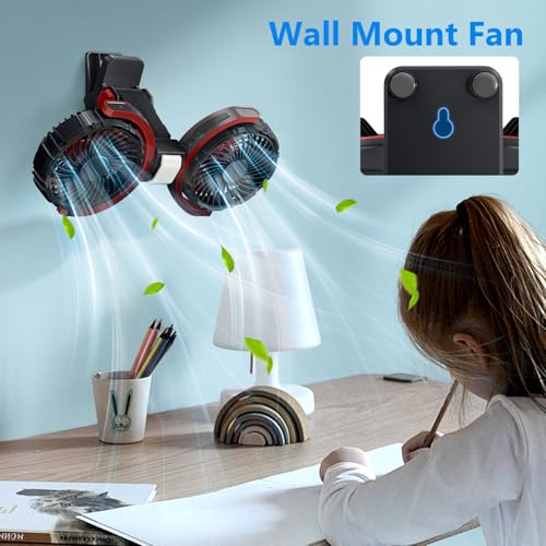Dual Head Clip on Fan Battery Powered with Light,Portable USB Rechargeable Powerful Desk Table Fans,360°Rotation Cooling Clamp Fans for Car,Golf Cart,Treadmill,Kitchen,Outdoor Travel Camping(Black) - color: Black