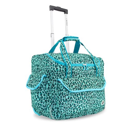 J World Donna Rolling Tote Bag on Wheels for Women. Roller Laptop Briefcase. Overnight Weekender Teachers Work, Mint Leopard - color: Mint Leopard