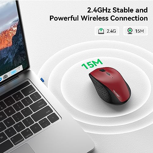 TECKNET Wireless Mouse, 2.4G USB Computer Mouse with 6-Level Adjustable 4800 DPI, 30 Months Battery, Ergonomic Grips, 6 Buttons Portable for PC, Chromebook, Mac (Red) - color: Red