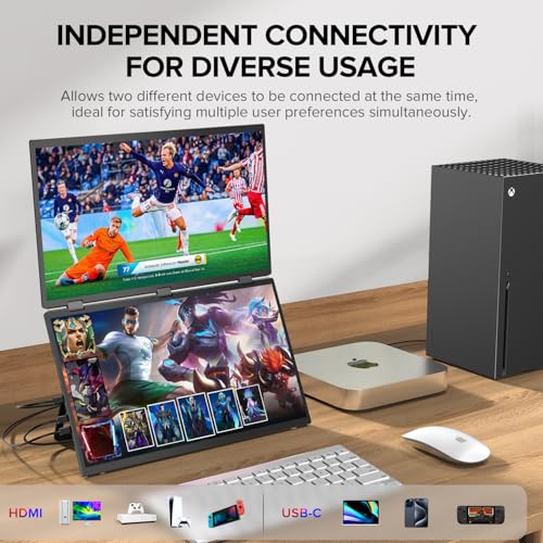UPERFECT Delta 15.6" Dual Portable Monitor for Laptop Screen Extender 1080P HDR 360° Folding Stacked Triple Monitor with Stand for Laptop PC Phone Game Console (No Driver Needed) - size: 15.6"