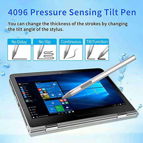 Stylus Pen for HP Envy X360 Pavilion X360 Specter X360 Spectre X2 Envy X2 Rechargeable MPP 2.0 Tilt Active Pen with 4096 Pressure Sensitivity, Palm Rejection, Magnetic Attachment Function, Silver