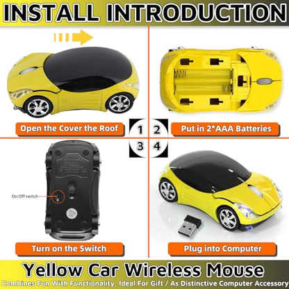 Yellow Wireless Mouse，Car Mouse 1600DPI 2.4G with USB Reciver for Computer Wireless Computer Mouse Wireless Cute Wireless Mouse for Mac OS Windows for Laptop Tablet（Yellow） - color: YELLOW