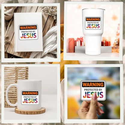 (3Pcs) Warning Protected By Jesus Christian Sticker Waterproof Vinyl Decal Religious Faith Stickers Colorful Jesus Decal Laptop Water Bottle Journal Bible Study Gifts Christians Women Teens 3x2.4 Inch - color: Protected By Jesus