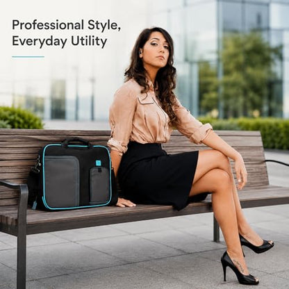 15.6 Inch Laptop Briefcase Shoulder Bag, Water Resistant Nylon Messenger Bag, Padded Compartment, Trolley Strap - color: Aqua