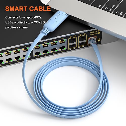 USB Cisco Console Cable, USB to RJ45 Console Cable Compatible with Routers/Switch/Windows 7, 8,10 (12ft) - size: 12 ft