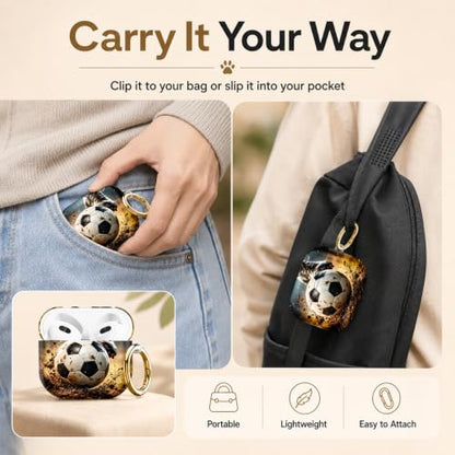 Compatible with AirPod 4 Case 2024, Cute Hard Plastic Protective Cover for Airpod 4th Generation Women, Shockproof Shell Skin with Gold Ring Keychain,Football - color: Football