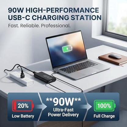 90W USB C Laptop Charger Compatible with Dell XPS 13 9365/9360/ 9370/7390/ 9300/9310/ 9320; Latitude 5400/5410/ 7300/7310/ 7400/7410; Inspiron 13/14/15 Type-C PD Fast Power Adapter