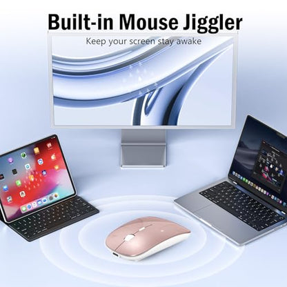 Wireless Mouse Jiggler - Bluetooth Rechargeable Computer Mouse with Undetectable Jiggler Mice Mover, Silent Click Slim Optical USB C Mouse for iPad Pro MacBook Air/Pro Mac Laptop PC - Rose Pink - color: Wireless Bluetooth Mouse (Rose Pink)
