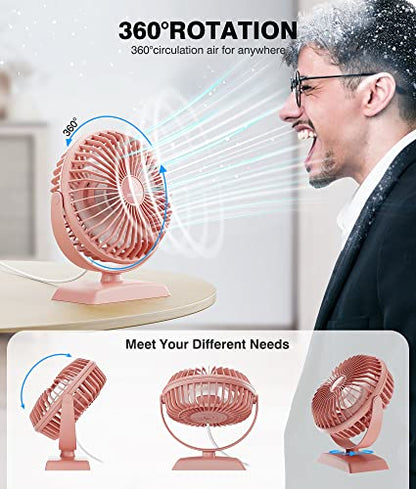 JZCreater USB Desk Fan, USB Fans Mini, 360 Rotation Desktop FanS with 3 Speed, Table Personal Cooling Fan, Quiet Mini Desk Fan, USB Powered, Small Fan for Home Office Bedroom Car Travel, Pink - color: Pink
