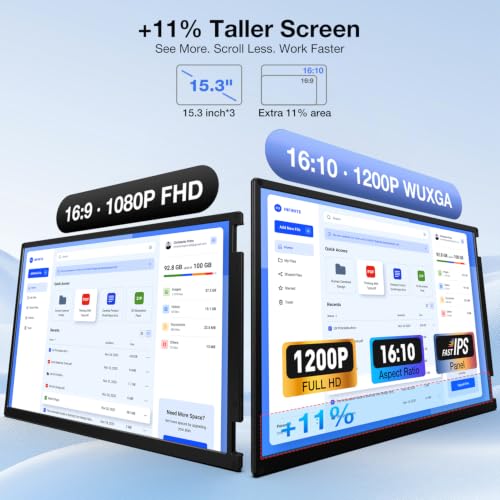 Quad Laptop Screen Extender, 15.3" 1200P FHD Quad Monitor, 16:10 Aspect Ratio, 1 Cable for 3 Screens, Driver Required, Compatible with Windows & All Mac (M1-M5 Included) - size: 15.3"