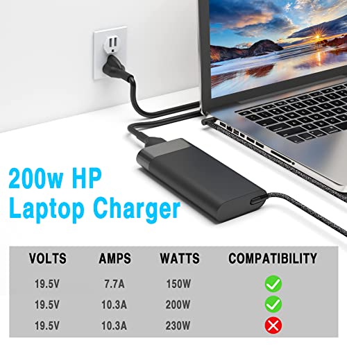 WZXHU 200W Laptop Charger Compatible with HP Pavilion Gaming 15 16 17 15t 17t ZBook Fury Create Studio 15 17 G3 G4 G5 G6 G7 G8 Envy 15 2020 TPN-DA10 L00818-850 Power Supply Cord AC Adapter - color: Platinum Carbon Black