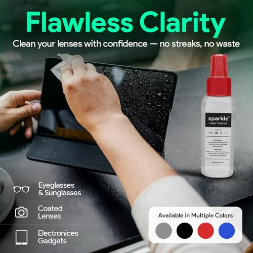 Sparkle Anti-Reflective Lens Cleaner Spray kit | (2) 1oz Glasses Cleaner Spray + (2) Microfiber Cloth for Eyeglasses, Sunglasses, Lenses, Screens and Camera Cleaning Kit (4 Piece Set) - size: 1 Fl Oz (Pack of 2), style: Red | 2x1oz Lens Spray + 2 Microfib