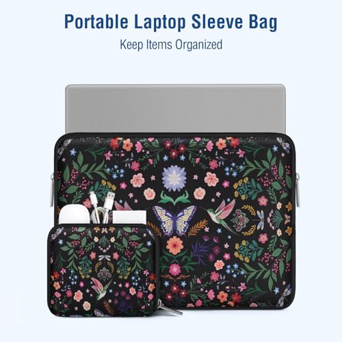 MOSISO Laptop Case 16 inch, 15-15.6 inch Laptop Sleeve Bag Compatible with MacBook Pro 16 M5 M4 M3 M2 M1, HP Acer Dell Lenovo ASUS, Neoprene Hummingbird Plants Flowers Bag with Small Case, Black - color: Black, size: 16 inch