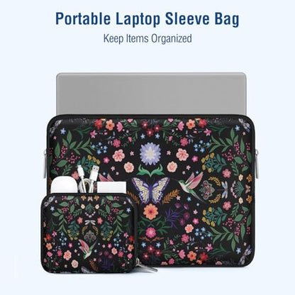 MOSISO Laptop Case 16 inch, 15-15.6 inch Laptop Sleeve with Small Case | Compatible with MacBook Pro 16 M5 M4 M3 M2 M1, HP Acer Dell Lenovo ASUS, Neoprene Hummingbird Plants Flowers Bag, Black - color: Black, size: 16 inch