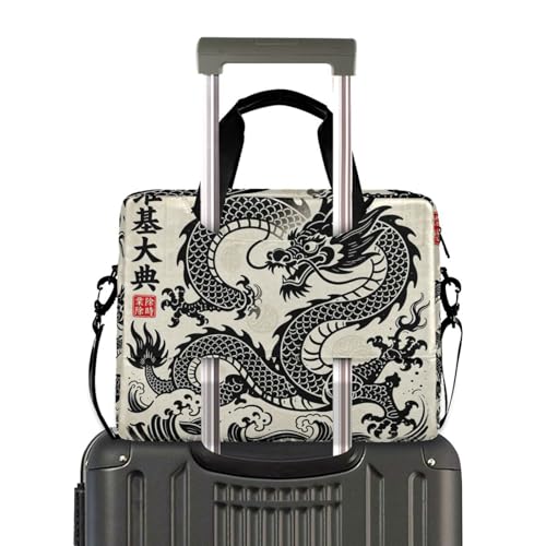 Laptop Zipper Case Portable Crossbody Messenger with Handle and Shoulder Strap 15.6 inch Case Hard Cover with Zipper Japanese Black Dragon