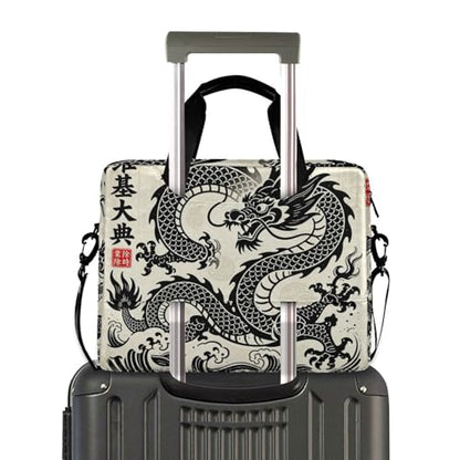 Laptop Zipper Case Portable Crossbody Messenger with Handle and Shoulder Strap 15.6 inch Case Hard Cover with Zipper Japanese Black Dragon
