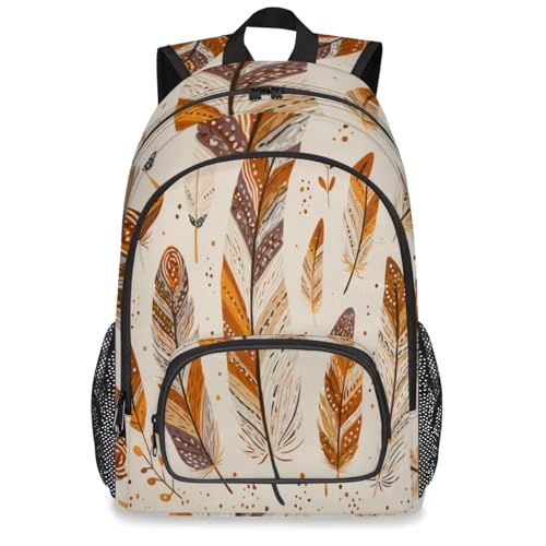 Bohemian Ethnic Feather Large Backpack for Women and Men Waterproof Travel Laptop Backpack Lightweight Business Work Daypack Fits 17 Inch Computer - color: Multicolor 3
