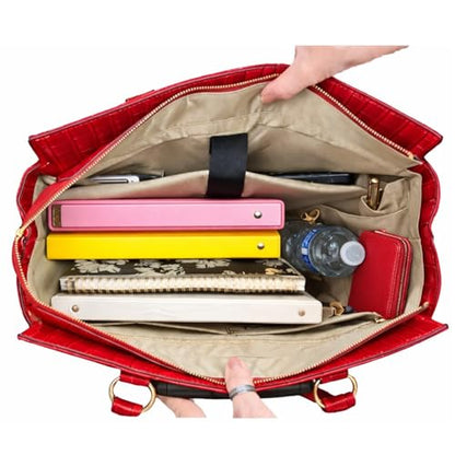 JKM & Company Rolling Laptop Bag for Women | Designer Wheeled Briefcase | Fits 13-17" Laptops | Office Travel Computer Case - color: Victoria (Red Patent)